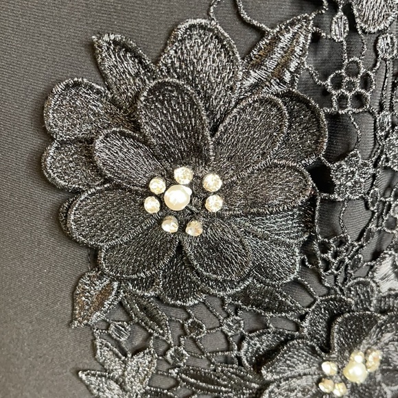 Joseph Ribkoff Black with Flowers / Pearls / Rhinestones Asymmetrical Dress New - Picture 8 of 12